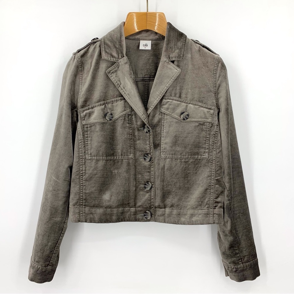 Cabi Sunday Topper # 3377, Platinum Cotton Velvet Cropped Jacket, Medium